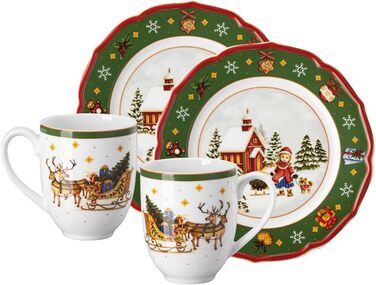Набор столовой посуды на 2 персоны, 4 предмета, зеленый Happy Wintertime Hutschenreuther