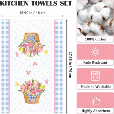 Кухонні рушники, бавовна, 4 упаковки, кухонні рушники, 100 бавовна. Осінній набір кухонних рушників. Універсальні високоякісні кухонні рушники для сушіння, 50 x 70 см (Pink Flower 02)