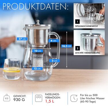 Стеклянный графин для фильтрации воды 1,5 л INFINTOS