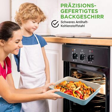 Набір листів для випікання NutriChef із 6 предметів з антипригарним покриттям, прямокутна форма для брауні, піци, печива та тортів, деко для духовки, придатне для миття в посудомийній машині, квадратна сталева форма для торта, лист для тіста (бірюзовий)