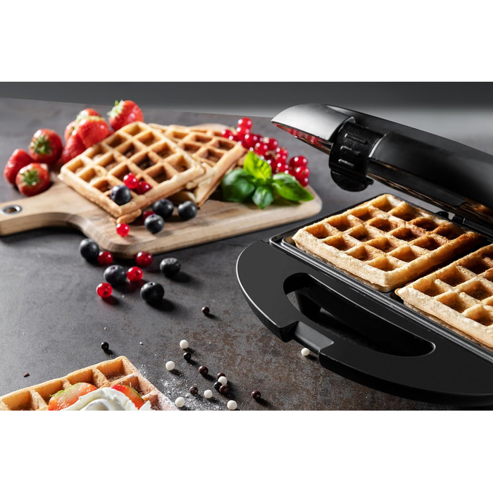 Брюссельська вафельниця Bestron в ретро-дизайні, вафельниця на 2 бельгійські вафлі, з антипригарним покриттям і лампою для випічки, 700 Вт, колір (чорний матовий)