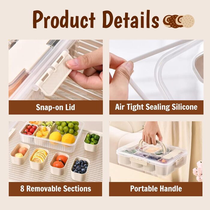 Контейнер для снеків з 8 відділеннями, з 4 виделками з нержавіючої сталі TETSMG