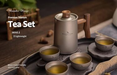 Мл Титановые чайники Чашки Набор с заварочным устройством для рассыпного чая Светлый чайник На открытом воздухе Кемпинг Дорожный чайник Чайный сервиз Пикник Пешие прогулки Сад Офис Домашняя чайная посуда для 4 человек Ti3117D (Ti3116D-380 мл Чайник титано