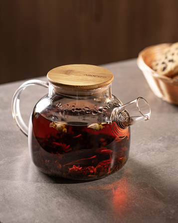 Заварник Ardesto Gemini 600мл, боросиликатное стекло, бамбук, прозрачный