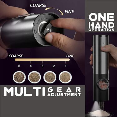 Млин для солі та перцю електричний з базою, що заряджається, 2 предмети, чорний/металік Littneo