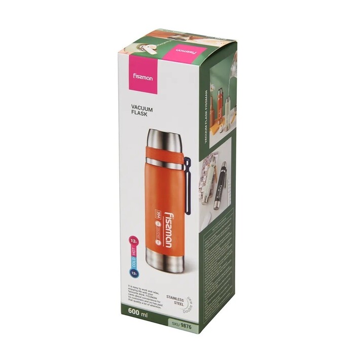 Термос Fissman 600 мл колір оранжевий нержавіюча сталь (9876)