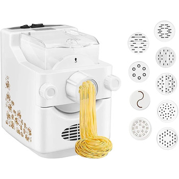 Електрична машина для пасти, повністю автоматична, машина для пасти, машина для спагетті з 9 решітками для пасти та 1 набором пельменників, білий колір