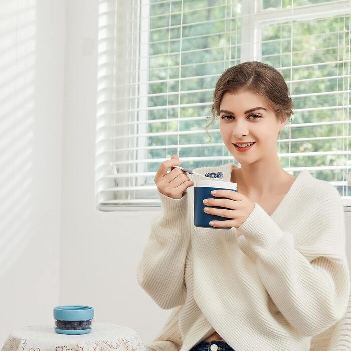 Стаканчик для пластівців 750 мл зі складаною ложкою, синій Swkien