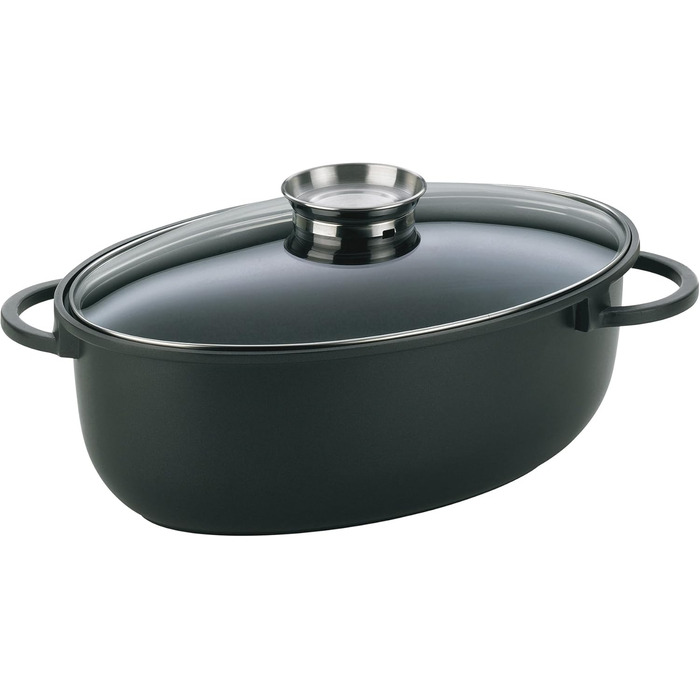 Жаровня 8 л овальна зі скляною кришкою з термометром для м'яса KERROS