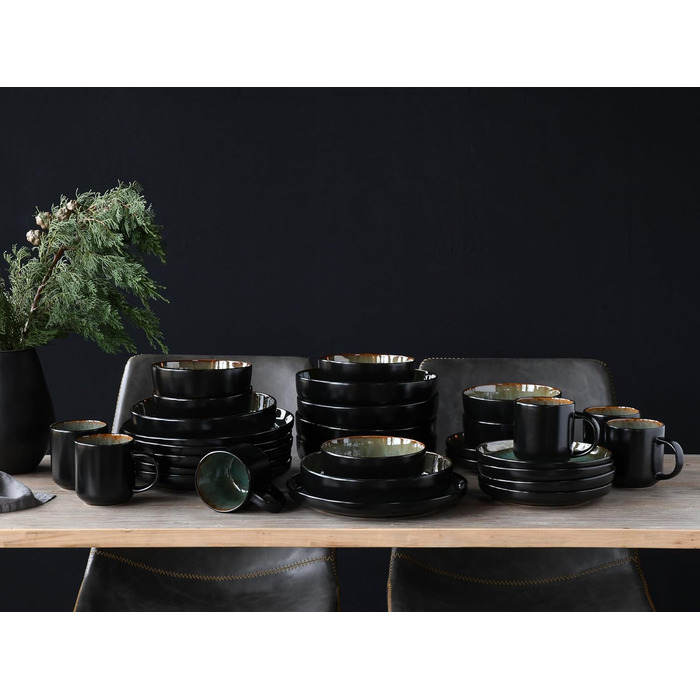 Серія Nordic Fjord набір посуду з 18 предметів, набір керамічних тарілок (комбінований сервіз 30 шт. , Зелений), 21551