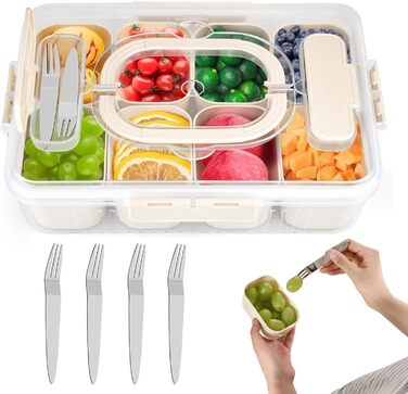 Контейнер для снеків з 8 відділеннями, з 4 виделками з нержавіючої сталі TETSMG