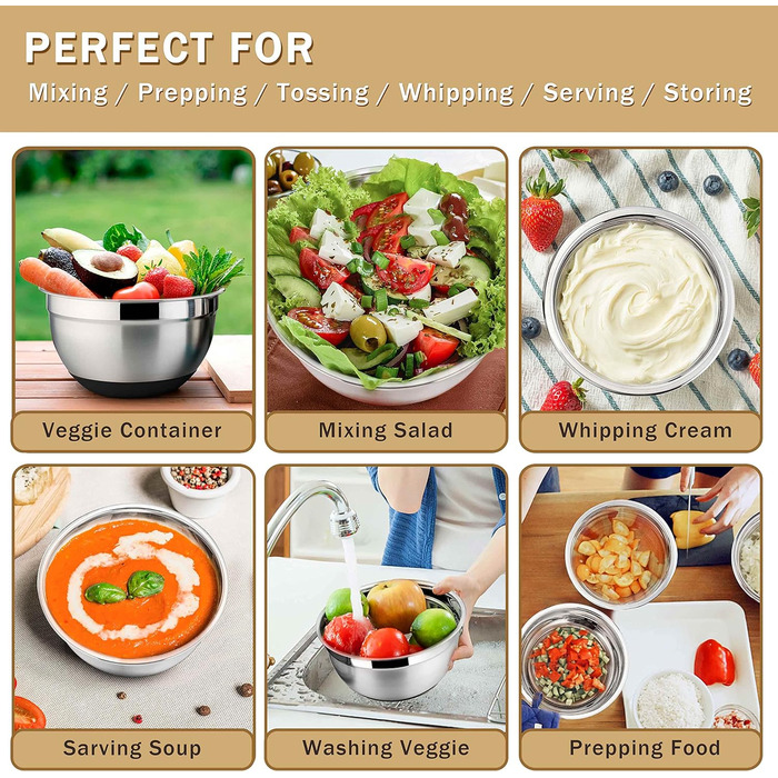 Миски для смешивания с герметичными крышками, набор из 4 шт., Миски для раскладки из нержавеющей стали с подходящими крышками и нескользящим силиконовым дном, Размер 4, 7, 3.5, 1.5, 4 шт. Большие металлические миски для смешивания, черные