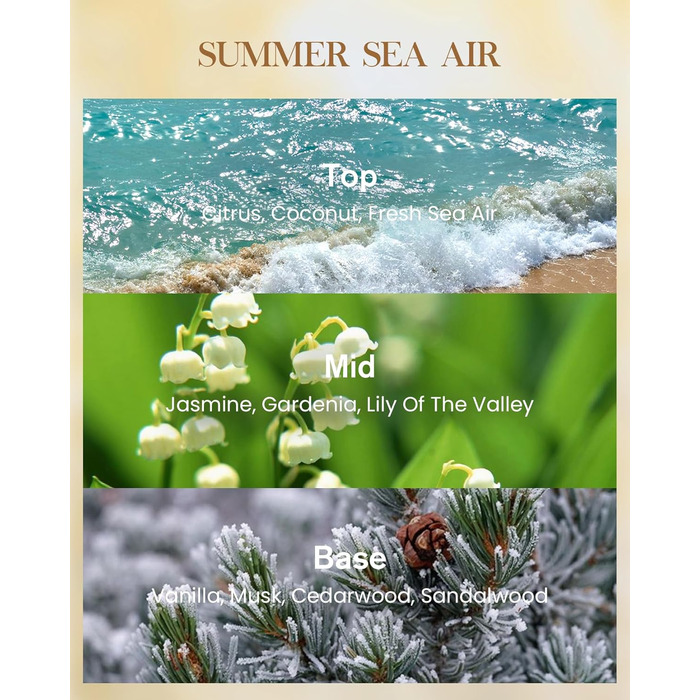 Ароматична свічка M&SENSE надзвичайно велика, час горіння 150 годин, натуральна ароматерапевтична свічка з 3 гнітами, сильний аромат, тривале горіння, подарункова свічка та прикраса для дому, подарунки для жінок (990 г, літній морський бриз)