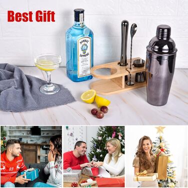 Набір коктейльних шейкерів, 5-компонентний набір бармена з нержавіючої сталі, 750 мл, професійний барменський набір для змішування мартіні, стильний домашній набір інструментів для бару з буклетом рецептів коктейлів