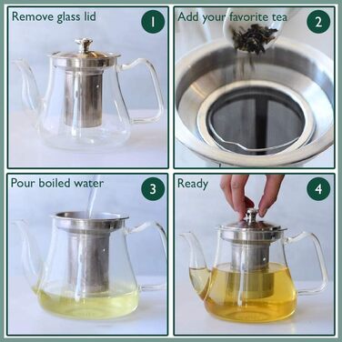 Скляний чайник із заварювальним фільтром 1л VAHDAM