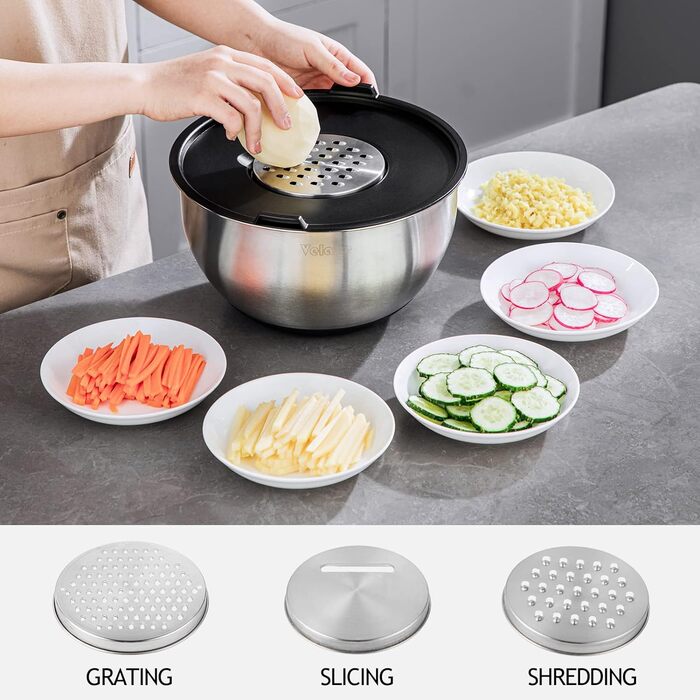 Набор мисок из нержавеющей стали, 5 предметов с крышкой, миска для смешивания с 3 терками, 5 л 3 л 2 л 1,5 л 1 л Velaze