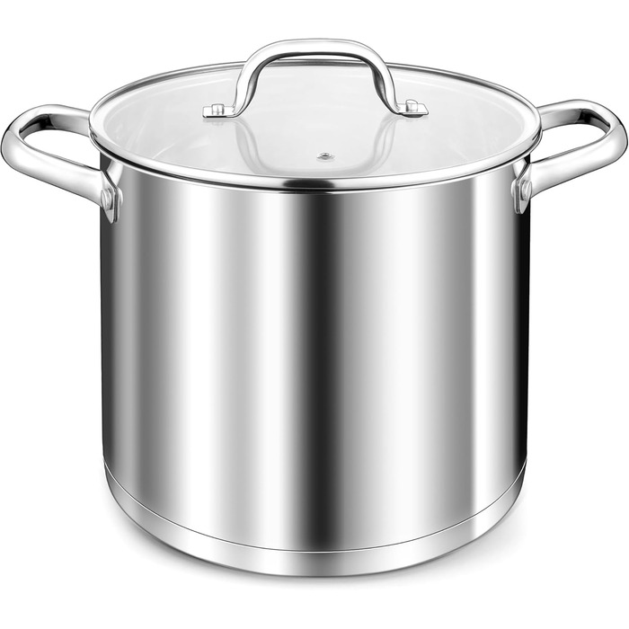 Велика каструля TEAMFAR, каструля з нержавіючої сталі, індукційна плита, скляна кришка, 3-шарове дно для всіх типів плит, каструля для пасти 26 см, каструля для м&39яса, без покриття та нетоксична, можна мити в посудомийній машині (10 літрів)