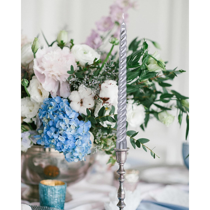 Набір з 4 конічних спіральних свічок 2 х 25,5 см, сріблястий Alederways