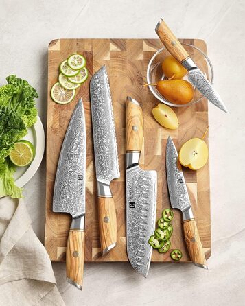 Набір кухонних ножів з дамаської сталі, 5 предметів XINZUO