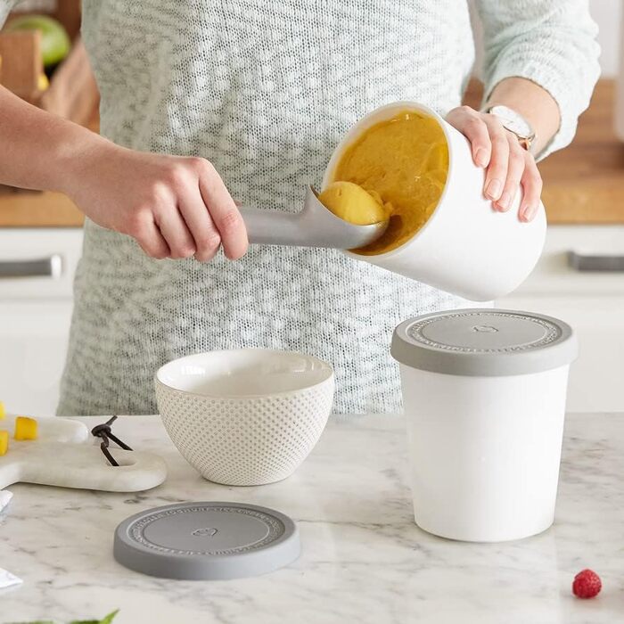 Набір з 2 контейнерів для морозива 1 л, контейнери для зберігання, морозильні банки, контейнери для льоду без бісфенолу А в харчовому класі (сірий)