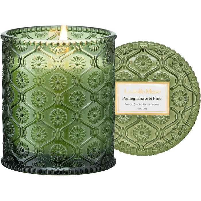 Ароматна свічка La Jole Muse у скляній свічці, подарунок для жінок, ароматичні свічки з сандаловим деревом для дому, час горіння 55 годин, 170 г. (гранат та сосна)