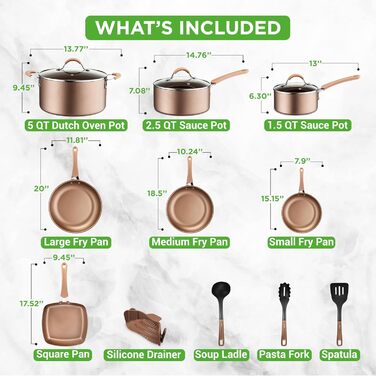 Набір посуду NutriChef з 20 предметів з антипригарним покриттям каструля, сковорідка та посуд для випікання набір посуду без ПФОК/ПФОС для газових, електричних, керамічних та індукційних варильних поверхонь включає сковорідки, каструлі, деко, форму для хл