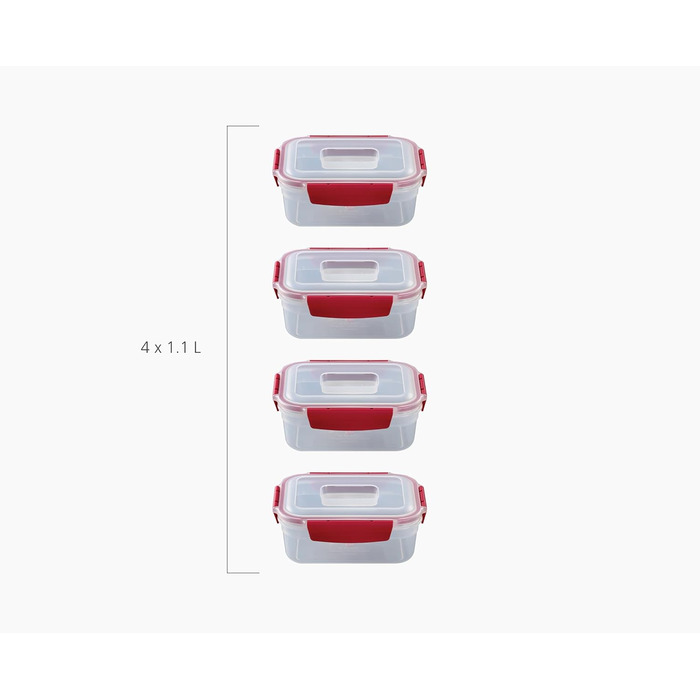 Набор пластиковых контейнеров прямоугольных 1,1 л с крышкой, 4 предмета, красный Joseph Joseph