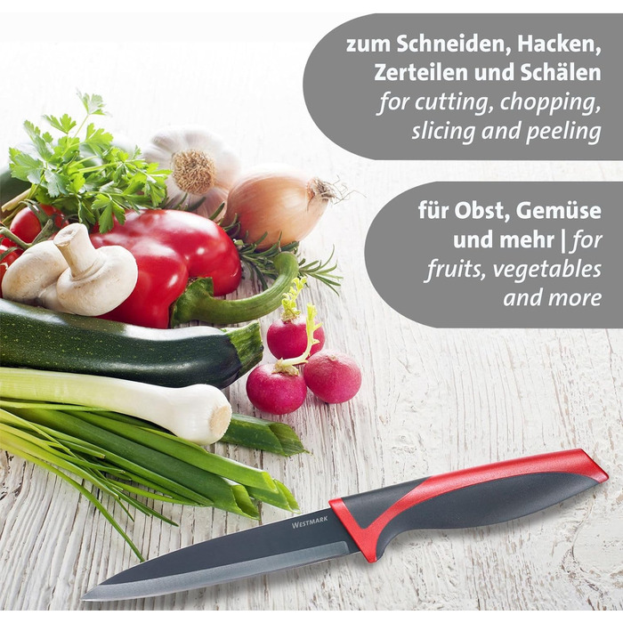 Набір нарізок/ножів Westmark 5 шт. , 1 велика обробна дошка та 4 ножі, обробна дошка 37 х 25,5 см, лезо кухарського ножа/ножа для хліба по 20 см, лезо канцелярського ножа 12 см, лезо ножа для чищення овочів 8 см, 145222E6 (2 ножа для чищення)