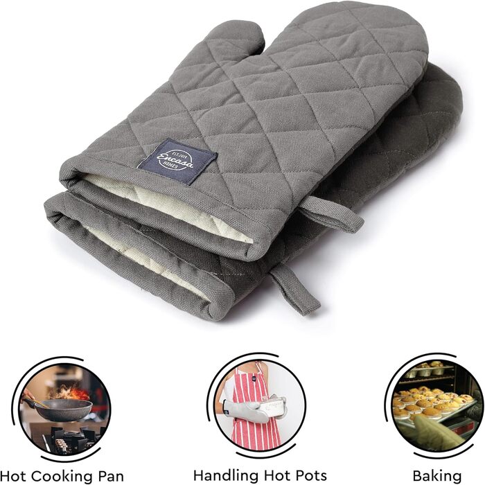 Рукавички для кухні Encasa Homes Extra Long для духовки та мікрохвильової печі (2 шт.) - Силіконові, сріблясті, термостійкі - Захищають руки від гарячого обладнання - (18 x 30 см, сірі)