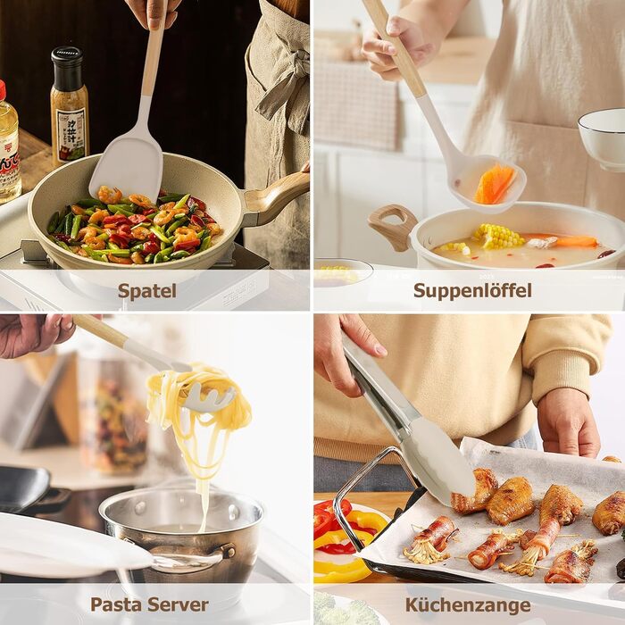 Набір ножів з 10 предметів включає 6 ножів і 4 силіконових посуду, набір ножів з блоком і 4 силіконових лопатки Justup