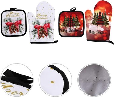 Різдвяний набір з 2 прихваток та 2 рукавичок для духовки, 4 предмети, різнокольоровий Cabilock