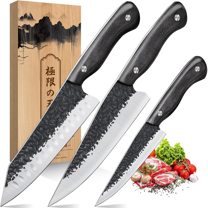 Кухонний ніж &quotФіолетовий дракон&quot, гострий ніж з ергономічною дерев&39яною ручкою для нарізання овочів, фруктів та м&39яса, подарунок татові мамі на день народження (набір)