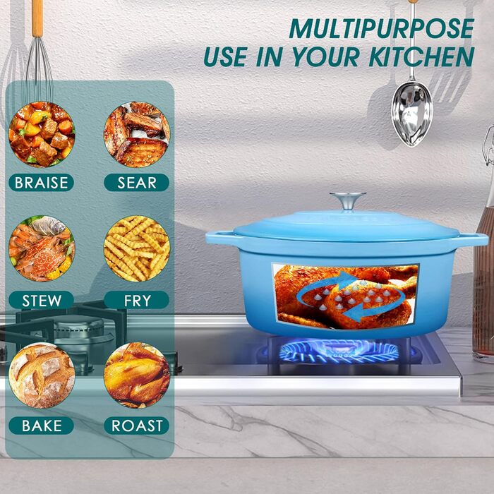 Чавунна овальна емальована каструля 6 л з кришкою, 30 x 13 см, синій vancasso