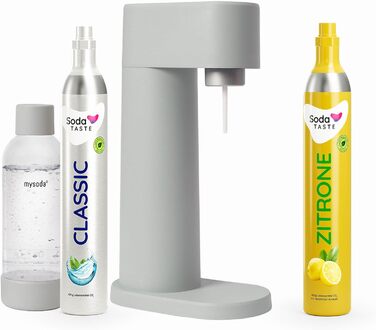 Набір для газування води, 4 предмети, класик + лимон, сірий Mysoda Woody SodaTASTE