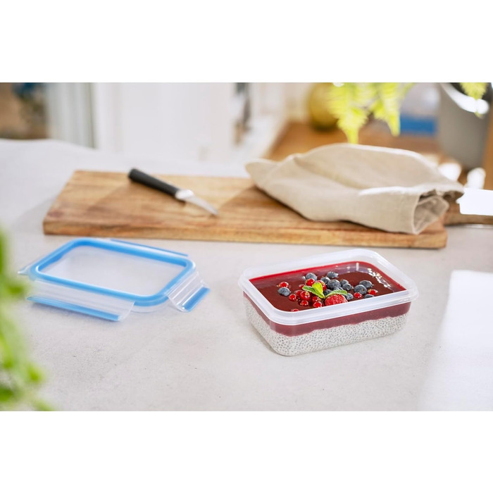 Набір контейнерів для зберігання продуктів EMSA Clip & Close, прямокутні, 5 x 0,8 л, коробки для зберігання, 100 герметичні, придатні для миття в посудомийній машині, морозильної камери та мікрохвильової печі, прозорі, сині, зроблені в Німеччині, N10307 (