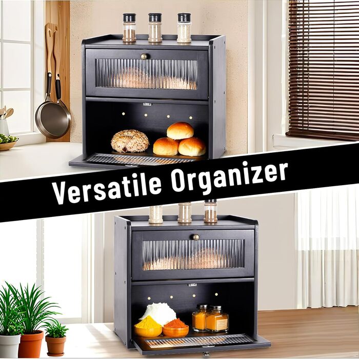 Дворівнева хлібниця 36,5 x 24 x 34 см, чорна Lnopever