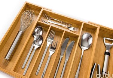Лоток для столових приборів budu 47 (глибина 47 см) виготовлений з - Органайзер для кухонних шухляд - Висувний - Органайзер для кухонних шухляд (33,5 см, бамбук)