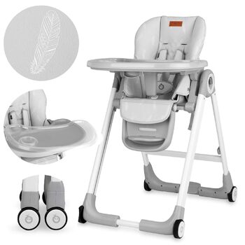 Дитячий стільчик для годування з 4 колесами та функцією гальма від 6 місяців світло-сірий Momi