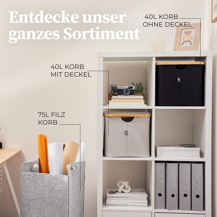 Корзина для хранения HENNEZ Корзины, совместимые с IKEA KALLAX Полка - Корзина для хранения дров Маленький антрацит - Ящик для хранения Полка Корзина для хранения - Бумажный ящик Войлочная корзина Складная корзина для белья (40 л, черная)