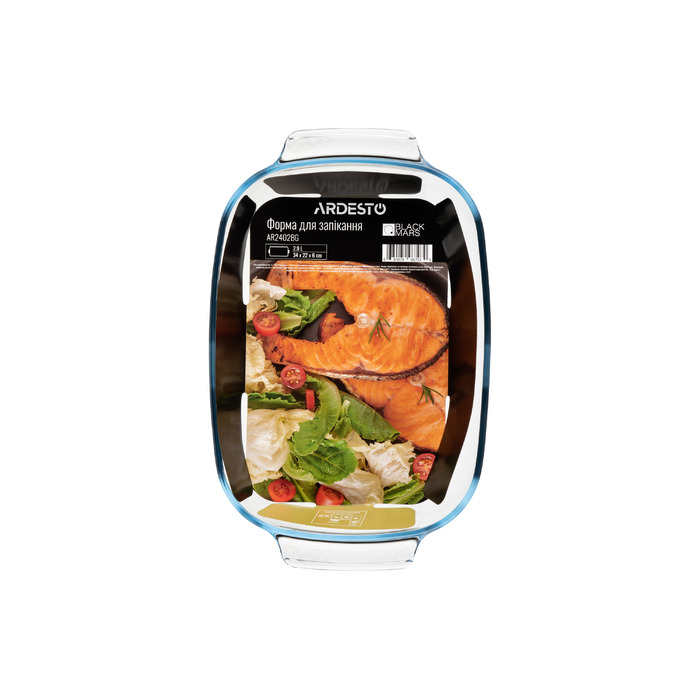 ARDESTO Форма для запікання Black Mars, 34х22х6см, боросилікатне скло, прямокутна, прозорий