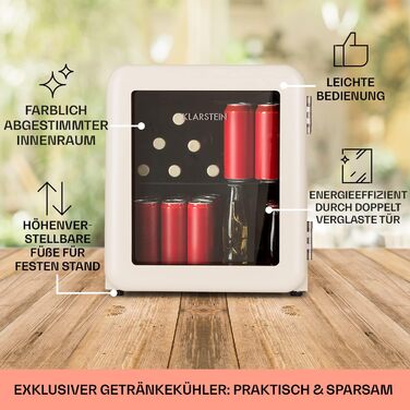 Міні-холодильник зі скляними дверцятами 48 л кремовий Klarstein