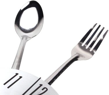 Настінний годинник з кухонним начинням з нержавіючої сталі Timelike - кухонний настінний годинник з тонованими виделками, ложками, лопатками, дизайнерський кухонний годинник для декору кухні, для використання в приміщенні та на вулиці, 12,6 дюйма (срібляс