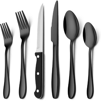 Набор столовых приборов Herogo на 6 человек, набор столовых приборов из нержавеющей стали из 36 предметов с ножом для стейка, набор столовых приборов с вилкой и ложкой, элегантный набор столовых приборов для дома / ресторана, сейф для посудомоечной машины