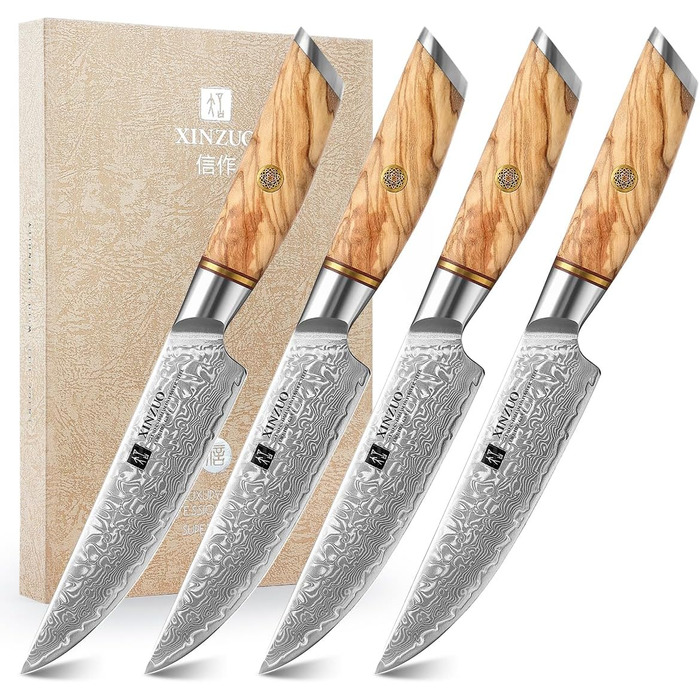 Набор из 4 ножей для стейка из дамасской стали 13 см XINZUO