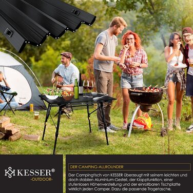 Складной складной стол с алюминиевой рамой, черный KESSER