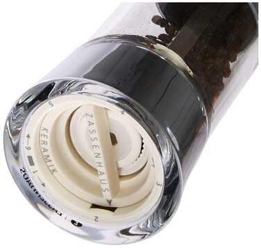 Регульований помел від дрібного до грубого, Керамічна шліфувальна машина Zassenhaus Зроблено в Німеччині , Ручний млин для перцю , Вже наповнений , Акрил чорний