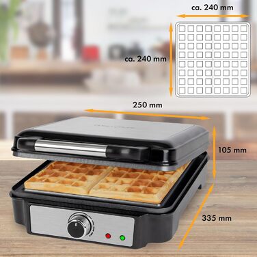 Вафельница ProfiCook для бельгийских вафель с Вафельница Бельгийские Антипригарная поверхность для выпечки Бесступенчатый выбор степени подрумянивания Нержавеющая сталь 1000 Ватт PC-WA 1240 (4 поверхности для выпечки)