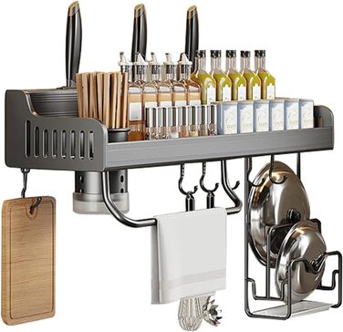 Підвісна підставка для спецій, настінне кріплення, підвісна підставка для горщиків, підставка для кухонного начиння з гачками, кухонна підставка для зберігання (40 см, 2 склянки) (Сірий, 40 см 1 склянка)