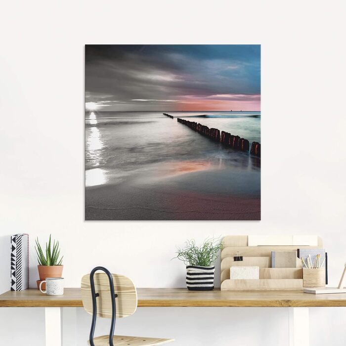 Настінний декор ARTland скляні картини настінна картина скляна картина цільна 40x40 см квадрат пляж море сонце Кариби природа пейзаж узбережжя схід сонця морський S7LE (Пляж Балтійського моря, 60Д x 30Ш см)