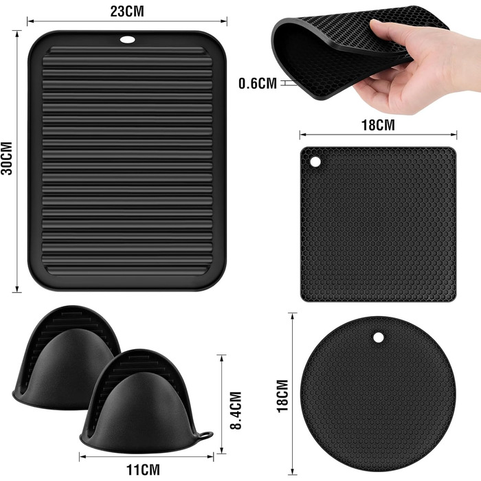 Силиконовые подставки под горячее 7 предметов черные WuGU